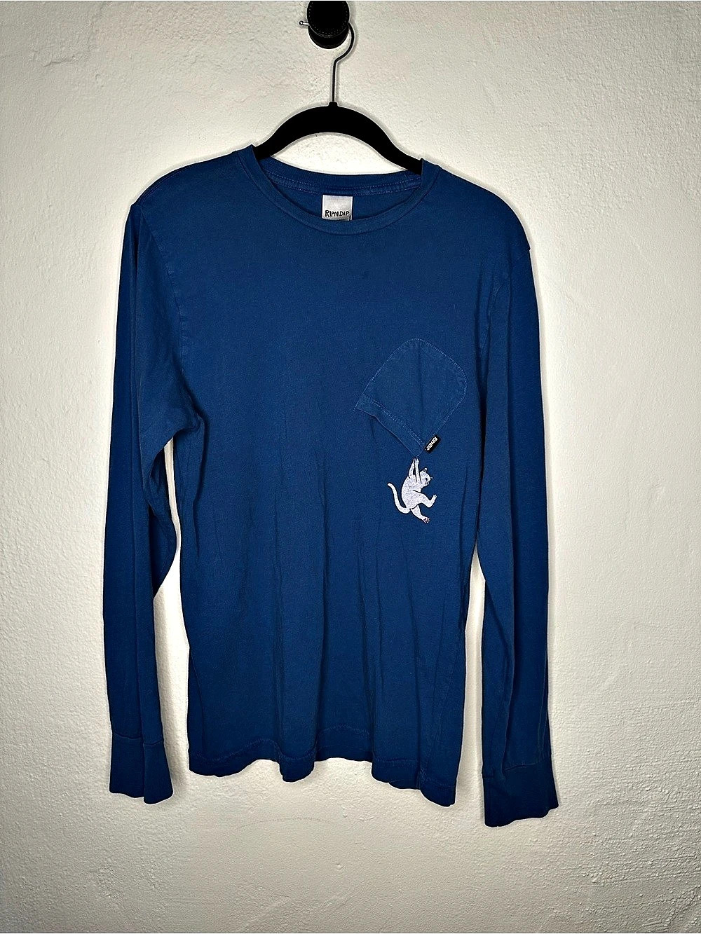 RIPNDIP Lord Nermal Long Sleeve Pocket Tee Blue Size Small
